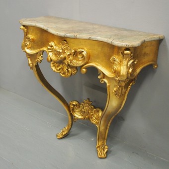 Antique Victorian Giltwood and Faux Marble Console Table