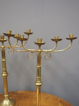 Antique  Pair of Victorian Gothic Style Brass Candelabra