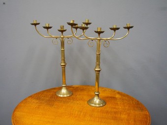 Antique  Pair of Victorian Gothic Style Brass Candelabra