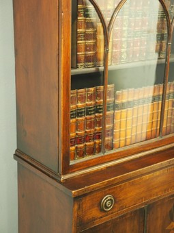 Antique George III Style Mahogany and Inlaid Cabinet Bookcase
