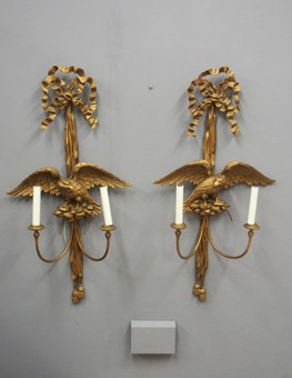 Antique Pair of Carved Giltwood Eagle Design Wall Sconces