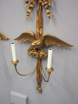 Antique Pair of Carved Giltwood Eagle Design Wall Sconces