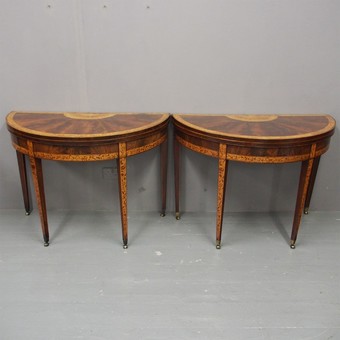 Antique Pair of George III Mahogany Inlaid and Penwork Games Tables