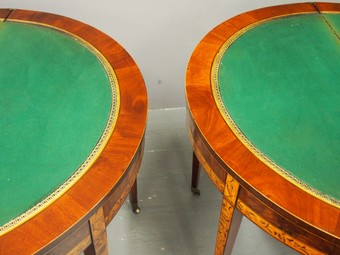 Antique Pair of George III Mahogany Inlaid and Penwork Games Tables