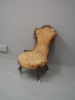 Antique Victorian Carved Walnut Ladies Easy Chair