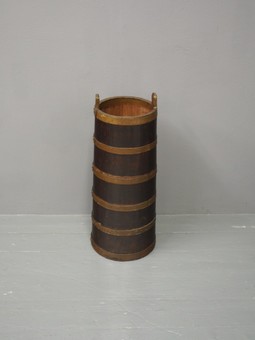 Antique Teak and Metal Bound Barrel or Stick Stand