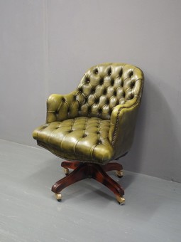 Antique Revolving Office Chair in Olive Leather