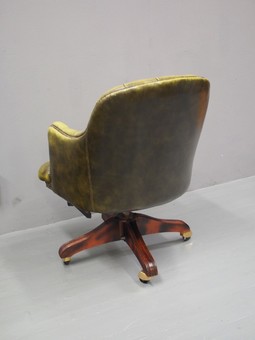 Antique Revolving Office Chair in Olive Leather