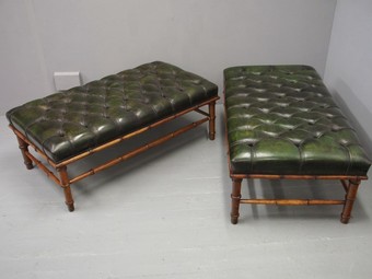 Antique Pair of Edwardian Faux Bamboo and Green Leather Stools