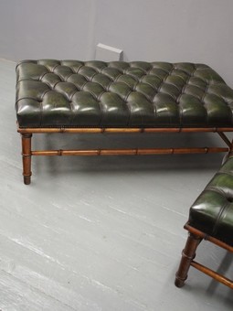Antique Pair of Edwardian Faux Bamboo and Green Leather Stools