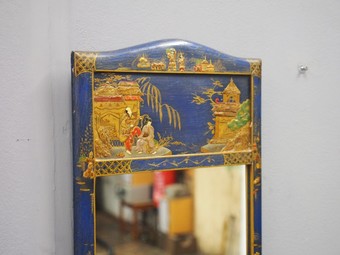 Antique Small Lacquered Blue Chinoiserie Mirror