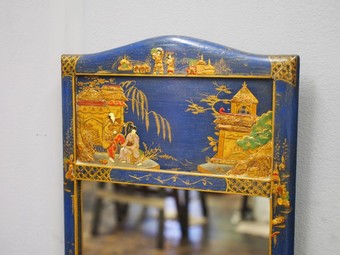 Antique Small Lacquered Blue Chinoiserie Mirror
