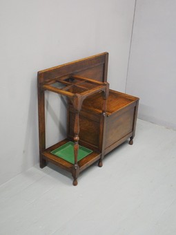 Antique Oak Combination Stick Stand and Bench
