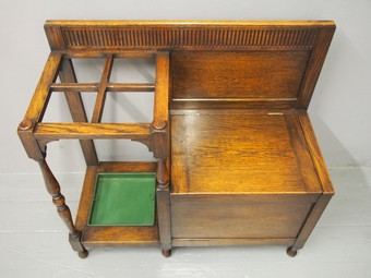 Antique Oak Combination Stick Stand and Bench
