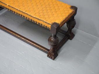 Antique Jacobean Style Oak and Leather Low Stool