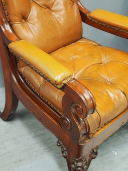 Antique Pair of George IV Tan Leather Armchairs