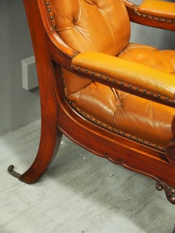 Antique Pair of George IV Tan Leather Armchairs