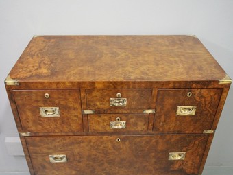 Antique Victorian Burr Walnut Military Chest of Drawers