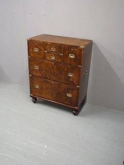 Antique Victorian Burr Walnut Military Chest of Drawers