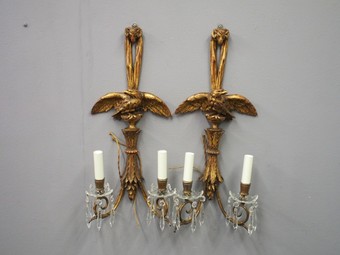Antique Pair of Carved Giltwood Adams Style Sconces