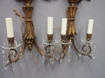 Antique Pair of Carved Giltwood Adams Style Sconces