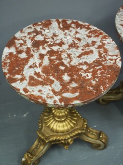 Antique Pair of Marble Top and Gilded Occasional Tables