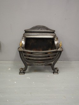 Antique Adams Style Cast Iron and Brass Fire Basket