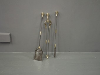 Antique Set of Victorian Bi-Metal Fireside Tools