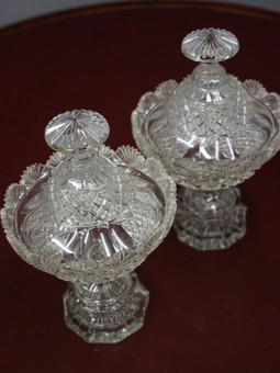 Antique Pair of 19th Century Crystal Sweetmeat Dishes