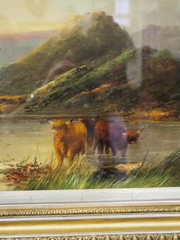 Antique Scottish Highland Scene, Oil on Canvas, by F Forsythe