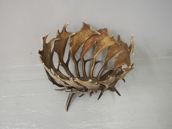 Antique Scottish Fallow Deer Antler Log Holder or Basket