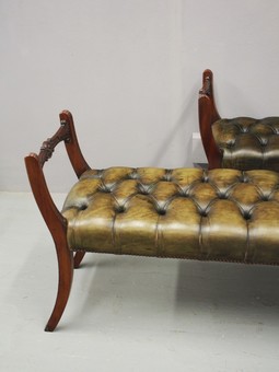 Antique Pair of Mahogany and Green Leather Window Seats