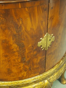 Antique Yew and Giltwood Bow Front Cupboard