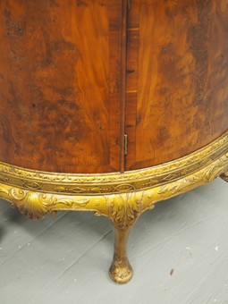 Antique Yew and Giltwood Bow Front Cupboard