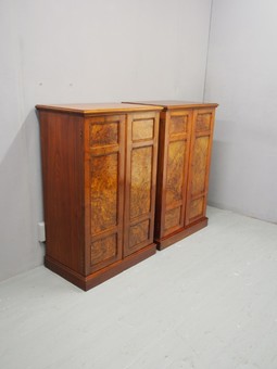 Antique Pair of Victorian Walnut and Burr Collectors Cabinets