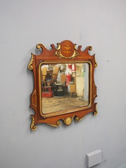 Antique George II Style Mahogany Inlaid and Gilded Wall Mirror