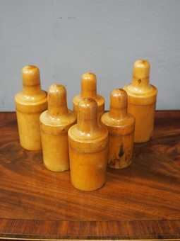 Antique Set of 6 Victorian Boxwood Apothecary Canisters