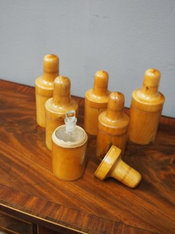 Antique Set of 6 Victorian Boxwood Apothecary Canisters