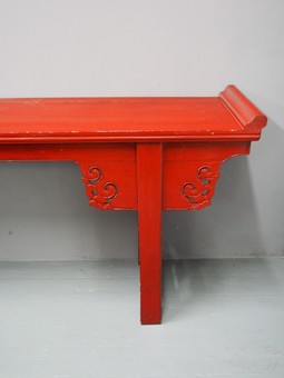Antique Chinese Qing Dynasty Red Lacquered Altar Table