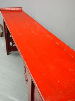 Antique Chinese Qing Dynasty Red Lacquered Altar Table