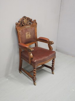 Antique Victorian Carved Walnut Throne or Hall Chair