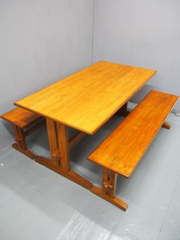 Antique Arts and Crafts Influence Teak Table and Benches