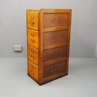 Antique Large Oak 4 Drawer Filing Cabinet 