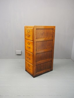 Antique Large Oak 4 Drawer Filing Cabinet