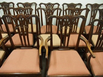 Antique Set of 14 Chippendale Style Mahogany Dining Chairs