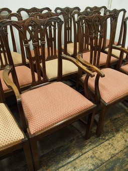 Antique Set of 14 Chippendale Style Mahogany Dining Chairs