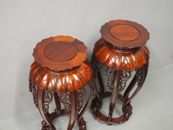 Antique Pair of Chinese Rosewood Plant Stands