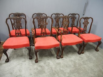 Antique Set of 8 Chippendale Style Dining Chairs