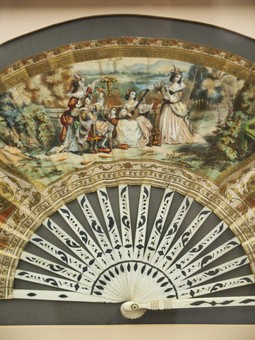 Antique Continental Paper and Inlaid Bone Fan