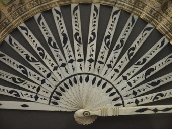 Antique Continental Paper and Inlaid Bone Fan